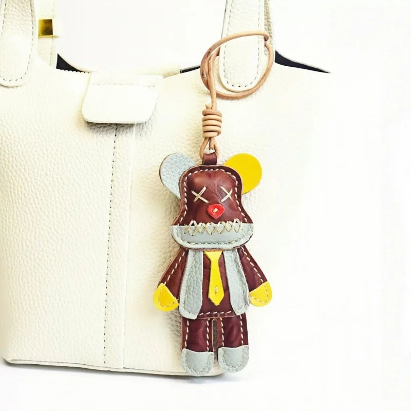 Handcrafted Leather Bear Bag Charm – Handmade Full-Grain Cowhide Pendant | Playful Designer Keychain | Trendy Gift for Fashion Lovers