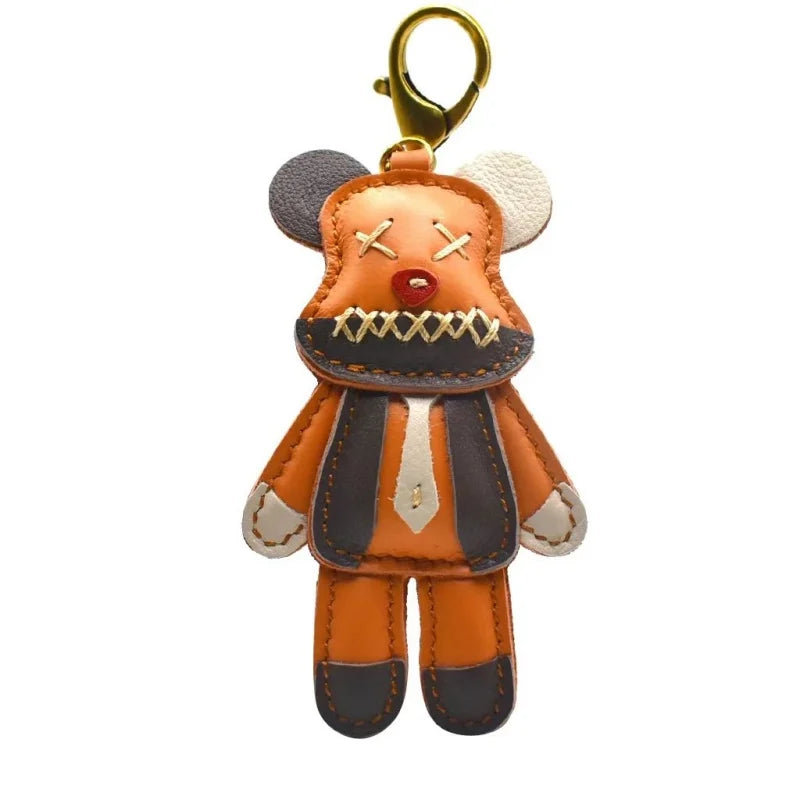 Handcrafted Leather Bear Bag Charm – Handmade Full-Grain Cowhide Pendant | Playful Designer Keychain | Trendy Gift for Fashion Lovers