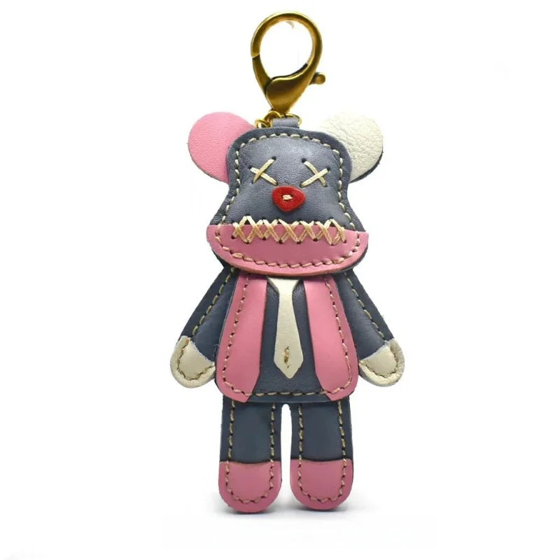 Handcrafted Leather Bear Bag Charm – Handmade Full-Grain Cowhide Pendant | Playful Designer Keychain | Trendy Gift for Fashion Lovers