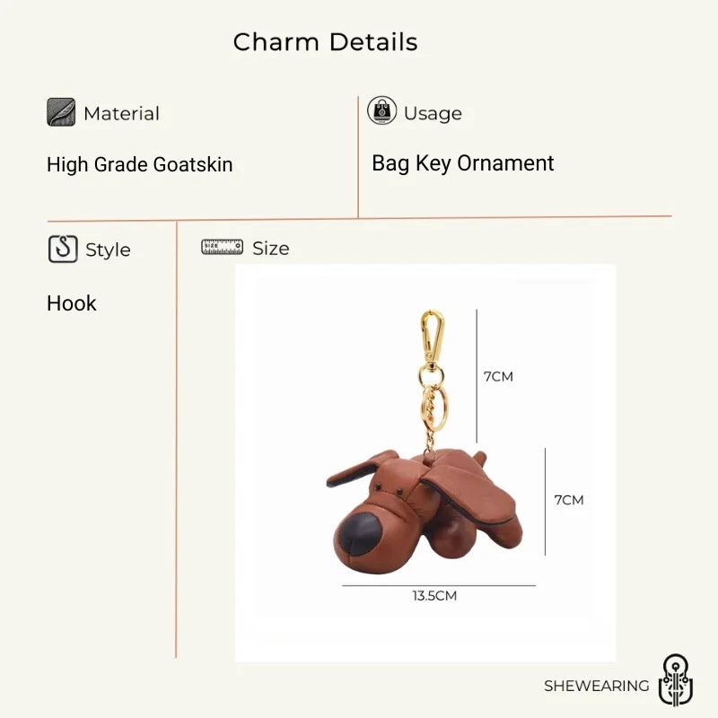 Handcrafted 3D Leather Puppy Bag Charm – Nordic Style Genuine Leather Dog Keychain | Cute Handbag Pendant Accessory | Creative Gift for Her