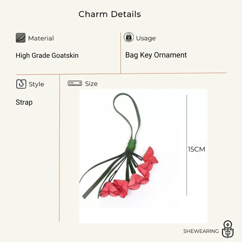 Colgante Lucky Bloom de cuero para bolso – Colgante floral de cuero de grano completo hecho a mano | Elegante llavero accesorio diario para bolso | Regalo para ella