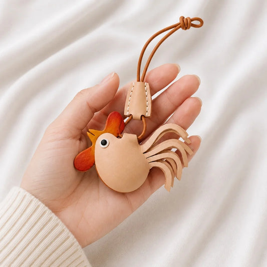 Amuleto de cuero con animal del zodiaco nórdico – Llavero de cuero de grano completo hecho a mano | Bonito colgante de animal para bolso | Regalo para ella