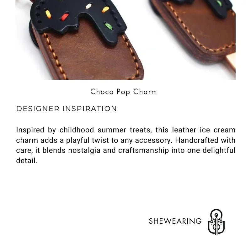 Chocolate Ice Cream Leather Bag Charm – Handmade Full - Grain Cowhide Keychain | Cute Popsicle Pendant for Handbags | Sweet & Stylish Gift Idea - shewearing