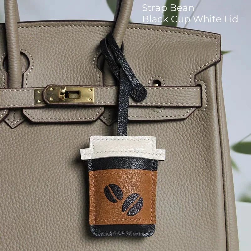 Coffee Cup Leather Bag Charm – Handcrafted Lambskin Pendant with Cartoon Coffee Bean Design | Cute Keychain & Purse Accessory | 16 Styles Available - shewearing
