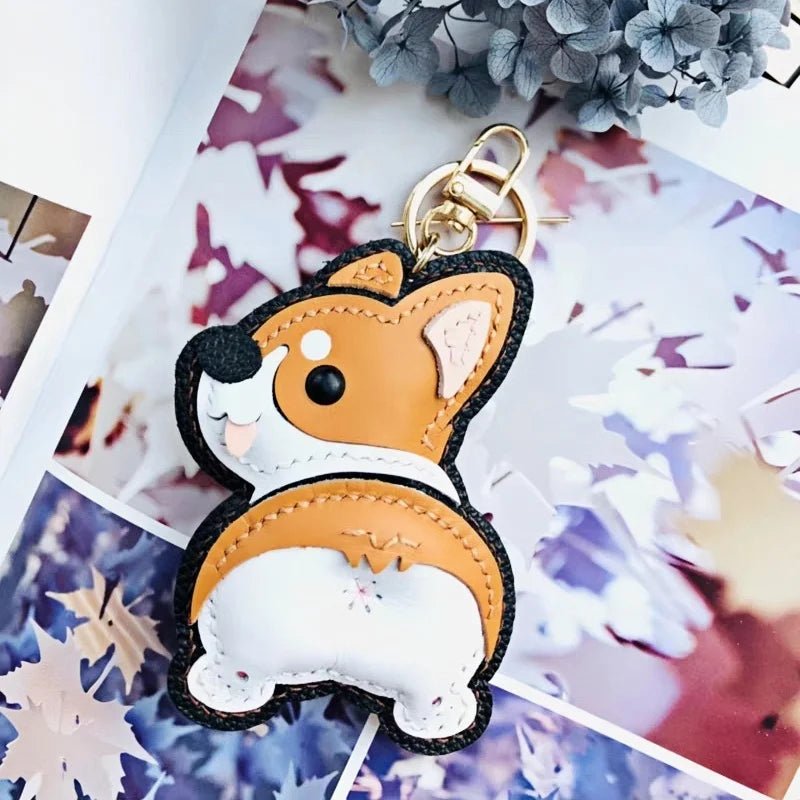 Corgi Pet Leather Bag Charm Hand - Stitched Leather Accessory Creative Keychain Pendant Cute Gift for Women - shewearing