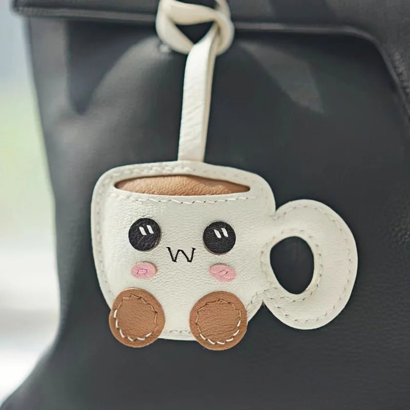 Creative Coffee Cup Leather Bag Charm | Handcrafted Goatskin Accessory | High - Quality Gift for Women - shewearing