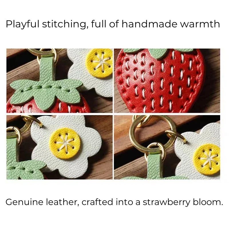 Cute Strawberry Leather Bag Charm – Handcrafted Fruit - Inspired Pendant with Daisy Detail | Playful Keychain Accessory | Lovely Gift for Women - shewearing
