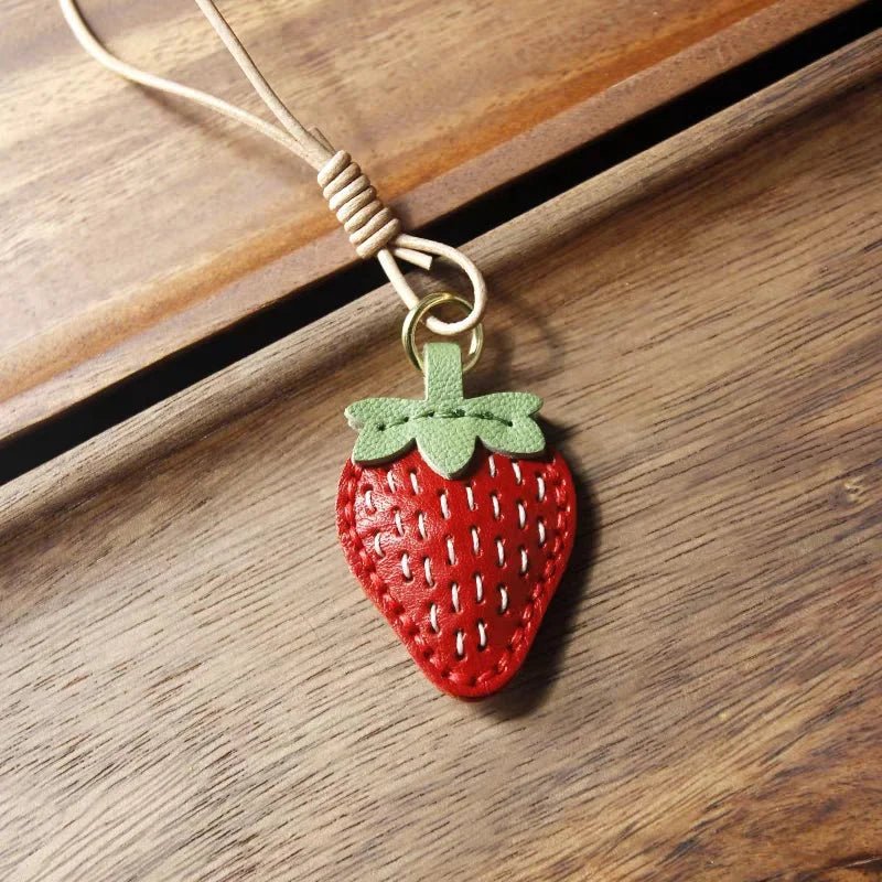 Cute Strawberry Leather Bag Charm – Handcrafted Fruit - Inspired Pendant with Daisy Detail | Playful Keychain Accessory | Lovely Gift for Women - shewearing