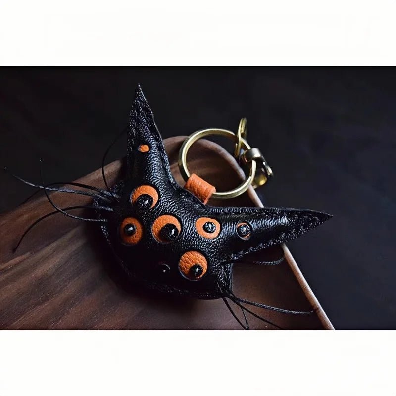 Designer Handcrafted Multi - Eyed Leather Cat Bag Charm | Unique Keychain for Bags & Cars | Personalized Gift for Cat Lovers - shewearing