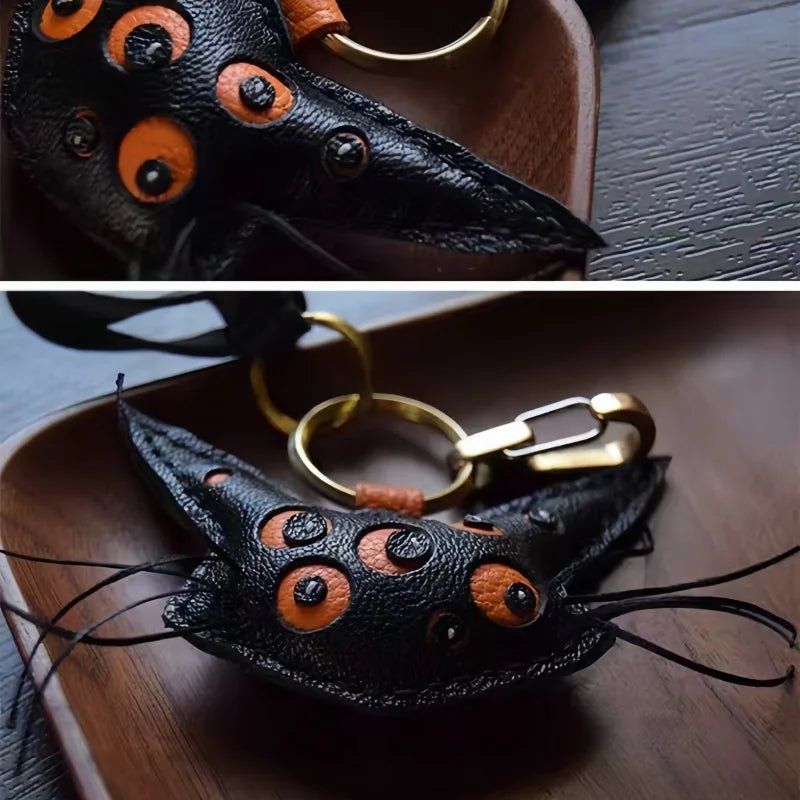 Designer Handcrafted Multi - Eyed Leather Cat Bag Charm | Unique Keychain for Bags & Cars | Personalized Gift for Cat Lovers - shewearing