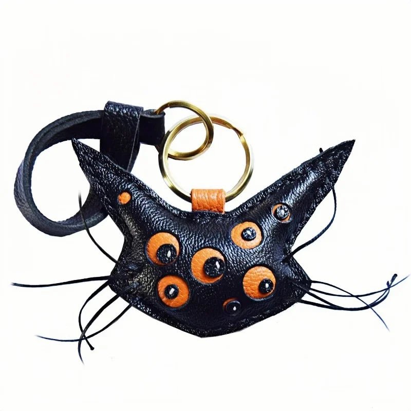 Designer Handcrafted Multi - Eyed Leather Cat Bag Charm | Unique Keychain for Bags & Cars | Personalized Gift for Cat Lovers - shewearing