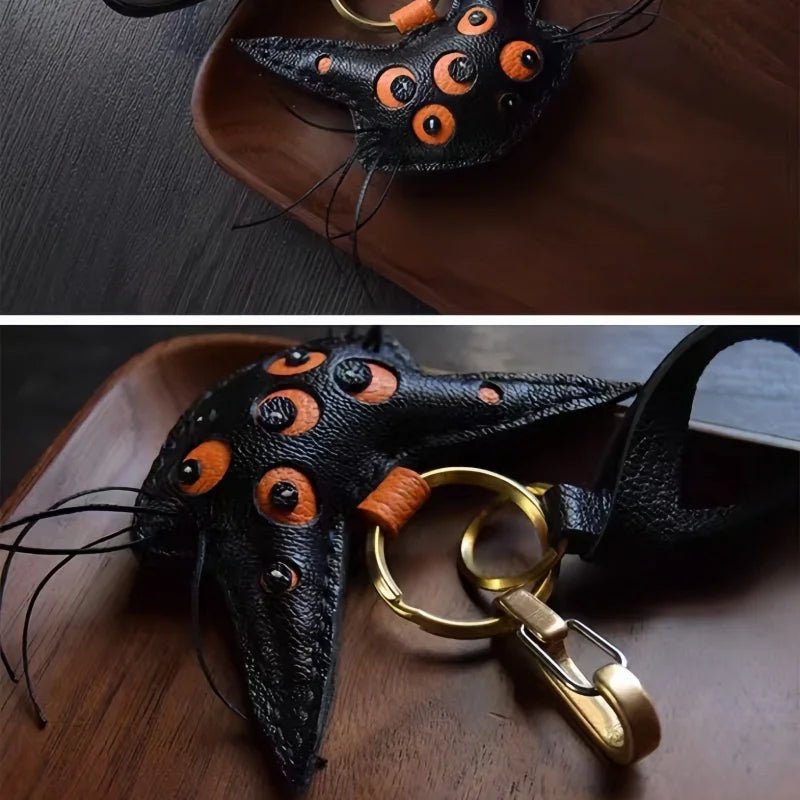 Designer Handcrafted Multi - Eyed Leather Cat Bag Charm | Unique Keychain for Bags & Cars | Personalized Gift for Cat Lovers - shewearing