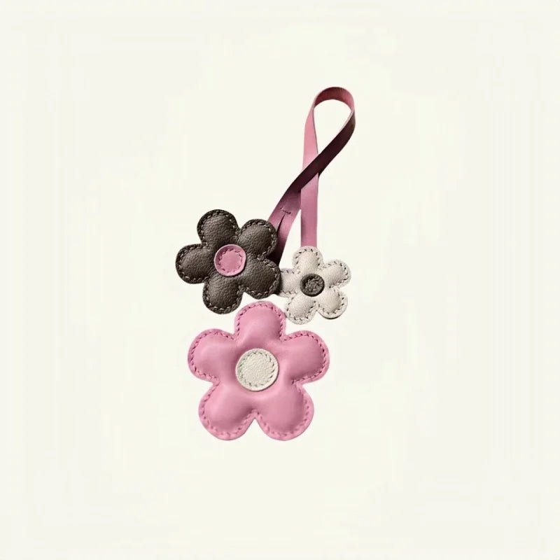 Elegant Sunflower Charm - Dual - Flower and Triple - Flower Multicolor Handmade Genuine Leather Bag, Backpack Accessory, Keychain, Premium Gift - shewearing