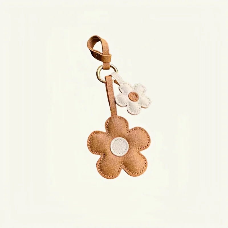 Elegant Sunflower Charm - Dual - Flower and Triple - Flower Multicolor Handmade Genuine Leather Bag, Backpack Accessory, Keychain, Premium Gift - shewearing
