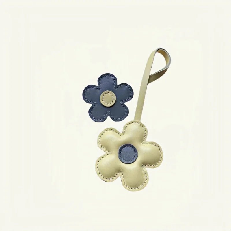 Elegant Sunflower Charm - Dual - Flower and Triple - Flower Multicolor Handmade Genuine Leather Bag, Backpack Accessory, Keychain, Premium Gift - shewearing