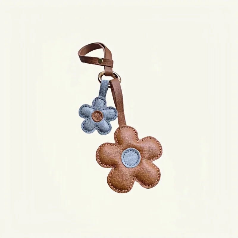 Elegant Sunflower Charm - Dual - Flower and Triple - Flower Multicolor Handmade Genuine Leather Bag, Backpack Accessory, Keychain, Premium Gift - shewearing