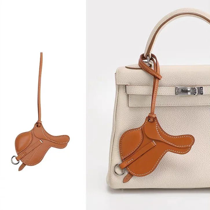 Equestrian - Inspired Saddle Bag Charm – Handcrafted French Goatskin Pendant | Unique Keychain Accent | Timeless Equestrian Style - shewearing