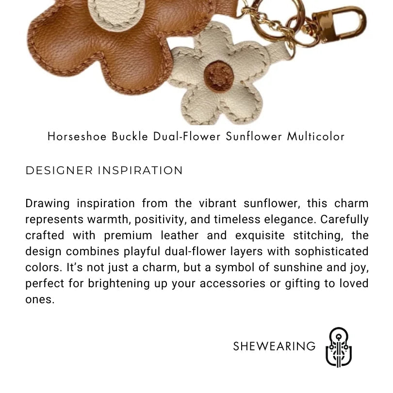 Exquisite Dual - Flower Horseshoe Buckle Sunflower Leather Charm - Multicolor Combination for Bags, Backpacks, and Keys, Perfect as a High - End Gift - shewearing