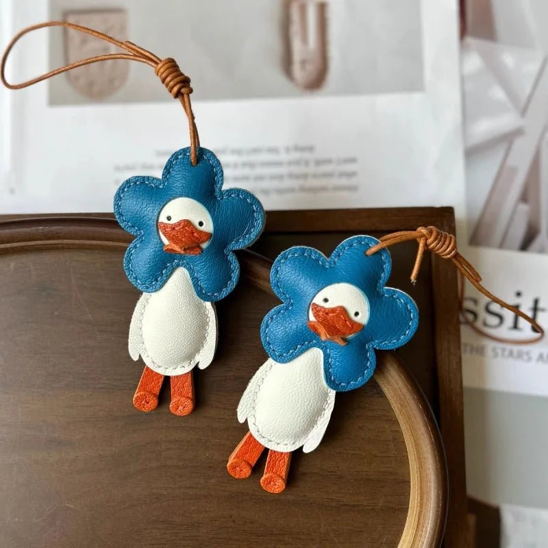 Flower Duck Leather Bag Charm – Handcrafted Animal Pendant Keychain | Cute Goose Accessory in Multiple Colors | Premium Leather Gift for Women & Kids - shewearing