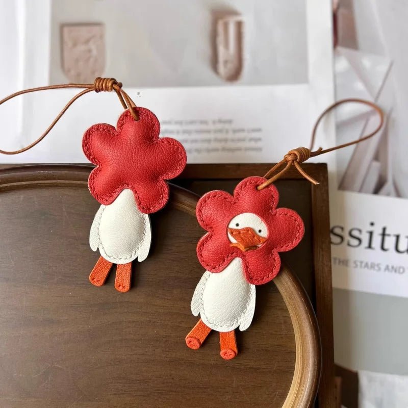 Flower Duck Leather Bag Charm – Handcrafted Animal Pendant Keychain | Cute Goose Accessory in Multiple Colors | Premium Leather Gift for Women & Kids - shewearing