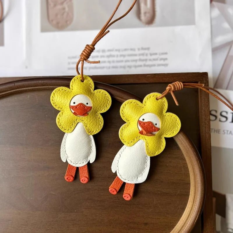 Flower Duck Leather Bag Charm – Handcrafted Animal Pendant Keychain | Cute Goose Accessory in Multiple Colors | Premium Leather Gift for Women & Kids - shewearing