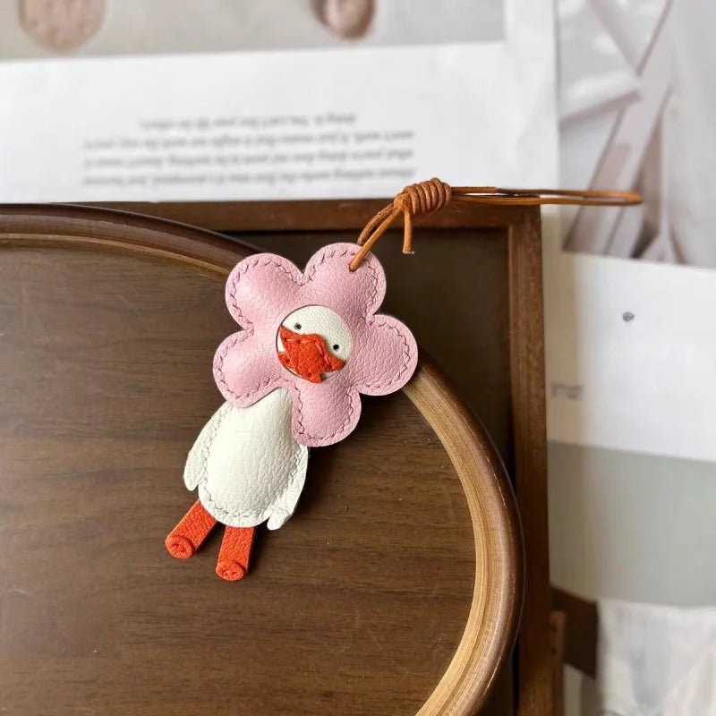 Flower Duck Leather Bag Charm – Handcrafted Animal Pendant Keychain | Cute Goose Accessory in Multiple Colors | Premium Leather Gift for Women & Kids - shewearing