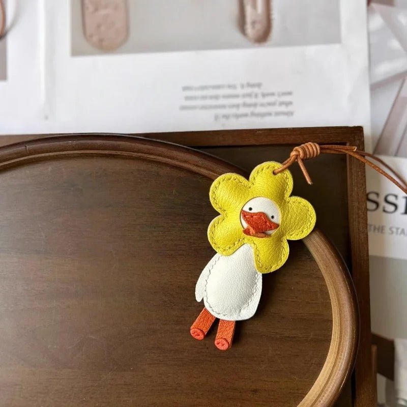 Flower Duck Leather Bag Charm – Handcrafted Animal Pendant Keychain | Cute Goose Accessory in Multiple Colors | Premium Leather Gift for Women & Kids - shewearing