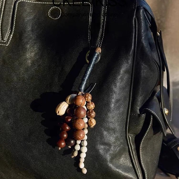 Fortune Seeds Natural Beaded Bag Charm – Handcrafted Lucky Pendant | Unique Artisanal Accessory | Elegant Statement for Handbags - shewearing