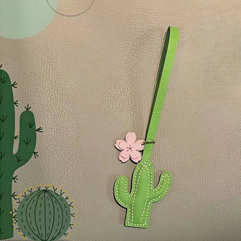 Hand - Stitched Genuine Leather Cactus Charm – INS Style Bag Accessory, Creative Gift, Keychain, Versatile and Trendy - shewearing