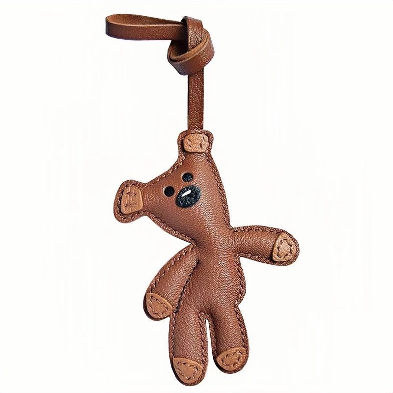 Hand - Stitched Leather Bear Bag Charm – Adorable Vintage Keychain Gift for Her - shewearing