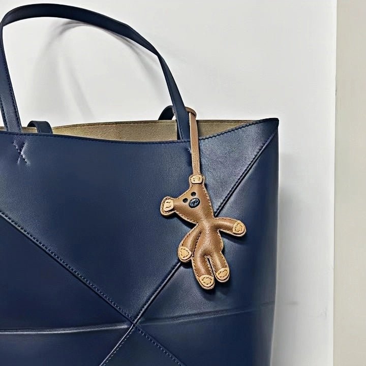 Hand - Stitched Leather Bear Bag Charm – Adorable Vintage Keychain Gift for Her - shewearing