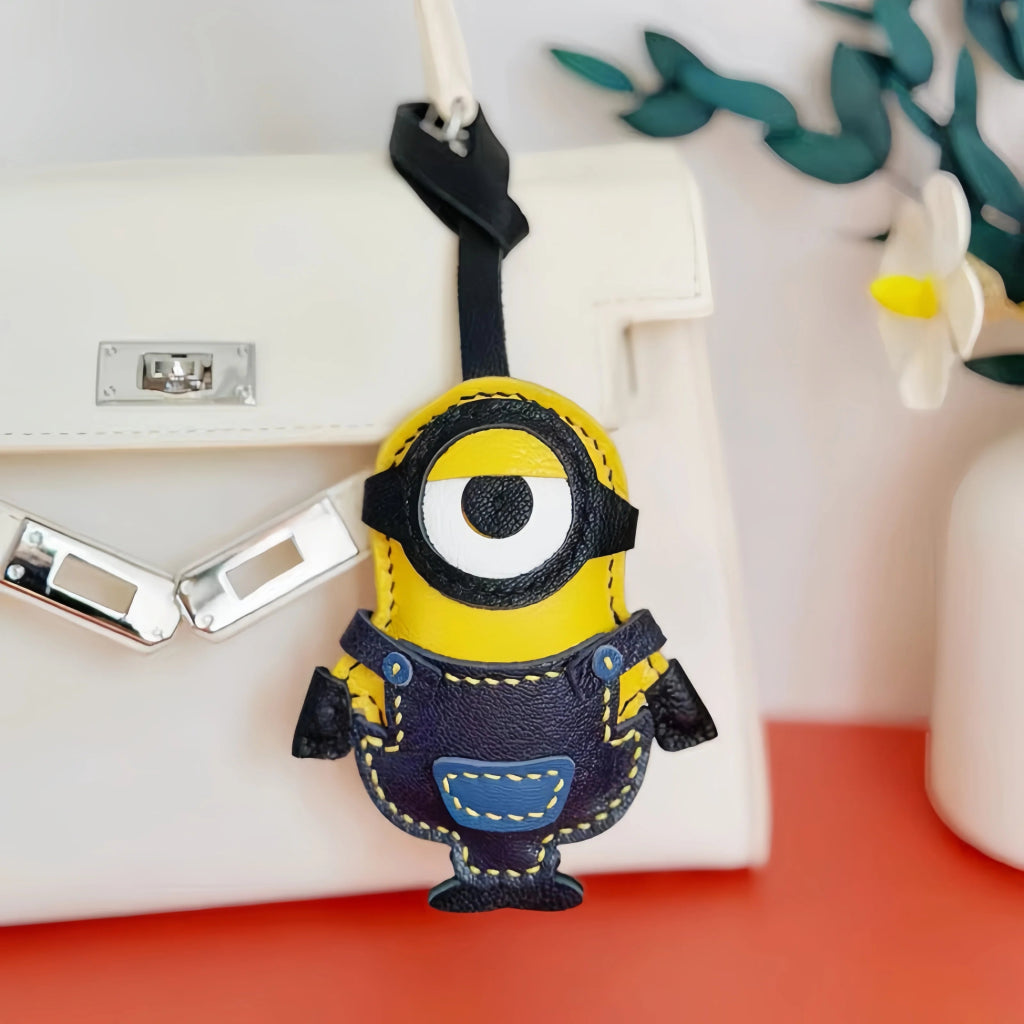 Handcrafted Big - Eyed Yellow Minion Leather Charm – Unique Bag & Key Accessory, Fun Gift Idea - shewearing