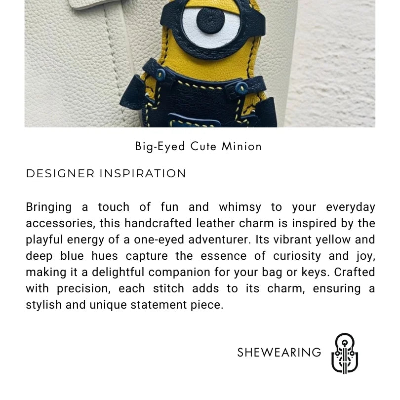 Handcrafted Big - Eyed Yellow Minion Leather Charm – Unique Bag & Key Accessory, Fun Gift Idea - shewearing