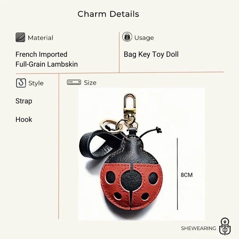 Handcrafted Ladybug Leather Bag Charm – Creative Design, French Full - Grain Lambskin, Keychain or Bag Accessory for Women, Minimalist Nature - Inspired Gift - shewearing