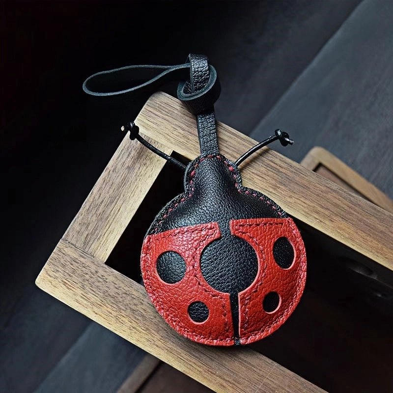 Handcrafted Ladybug Leather Bag Charm – Creative Design, French Full - Grain Lambskin, Keychain or Bag Accessory for Women, Minimalist Nature - Inspired Gift - shewearing