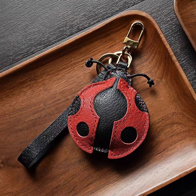 Handcrafted Ladybug Leather Bag Charm – Creative Design, French Full - Grain Lambskin, Keychain or Bag Accessory for Women, Minimalist Nature - Inspired Gift - shewearing