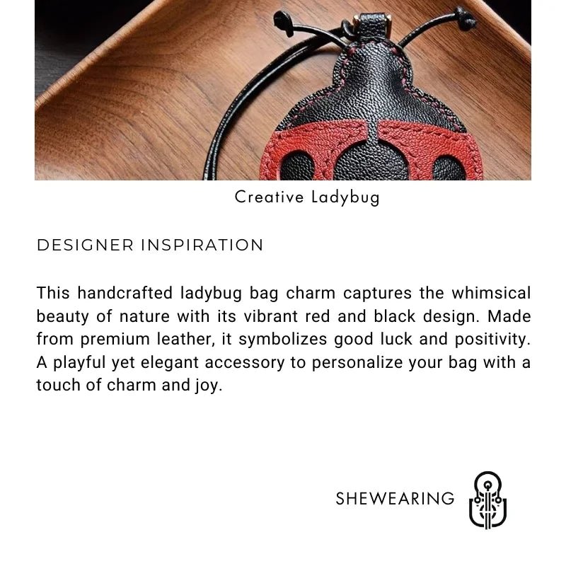 Handcrafted Ladybug Leather Bag Charm – Creative Design, French Full - Grain Lambskin, Keychain or Bag Accessory for Women, Minimalist Nature - Inspired Gift - shewearing