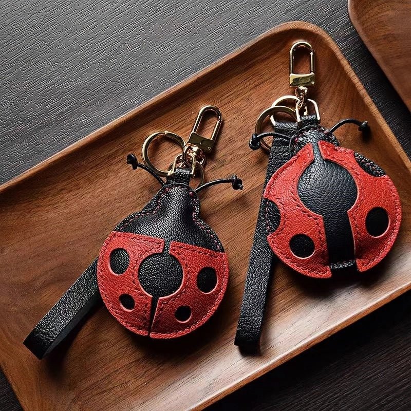 Handcrafted Ladybug Leather Bag Charm – Creative Design, French Full - Grain Lambskin, Keychain or Bag Accessory for Women, Minimalist Nature - Inspired Gift - shewearing