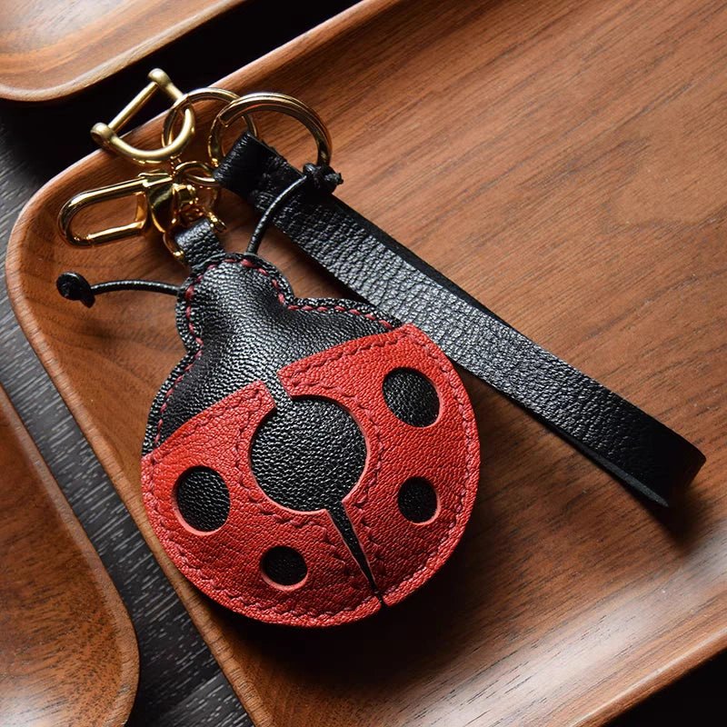 Handcrafted Ladybug Leather Bag Charm – Creative Design, French Full - Grain Lambskin, Keychain or Bag Accessory for Women, Minimalist Nature - Inspired Gift - shewearing