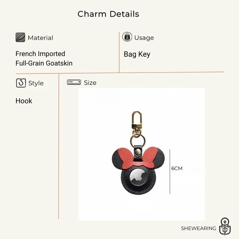 Handcrafted Leather AirTag Holder – Premium Full - Grain Goatskin Case for Apple AirTag | Secure & Stylish Anti - Loss Keychain Charm - shewearing