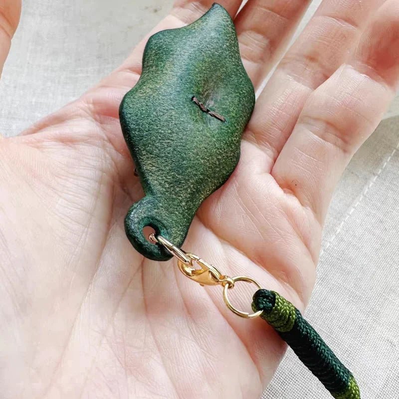 Handcrafted Leather Leaf & Bronze Snail Bag Charm – Unique Nature - Inspired Pendant | Artistic Handmade Accessory for Bags, Keys & Gifts - shewearing