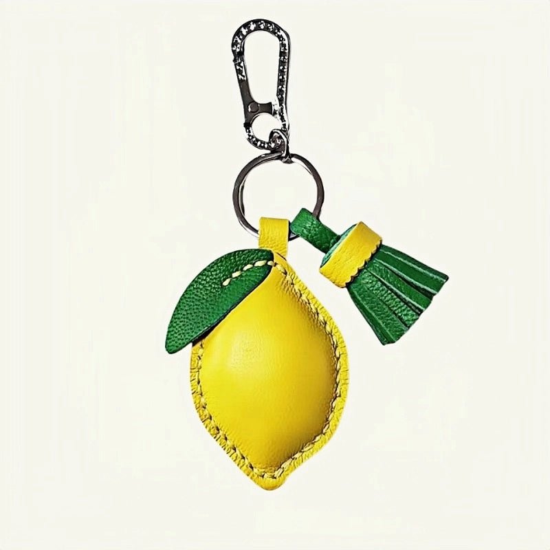 Handcrafted Lemon Bag Charm – Full - Grain Lambskin Key Accessory with Tassel, Artisan Design, Ideal Gift for Couples and Friends - shewearing