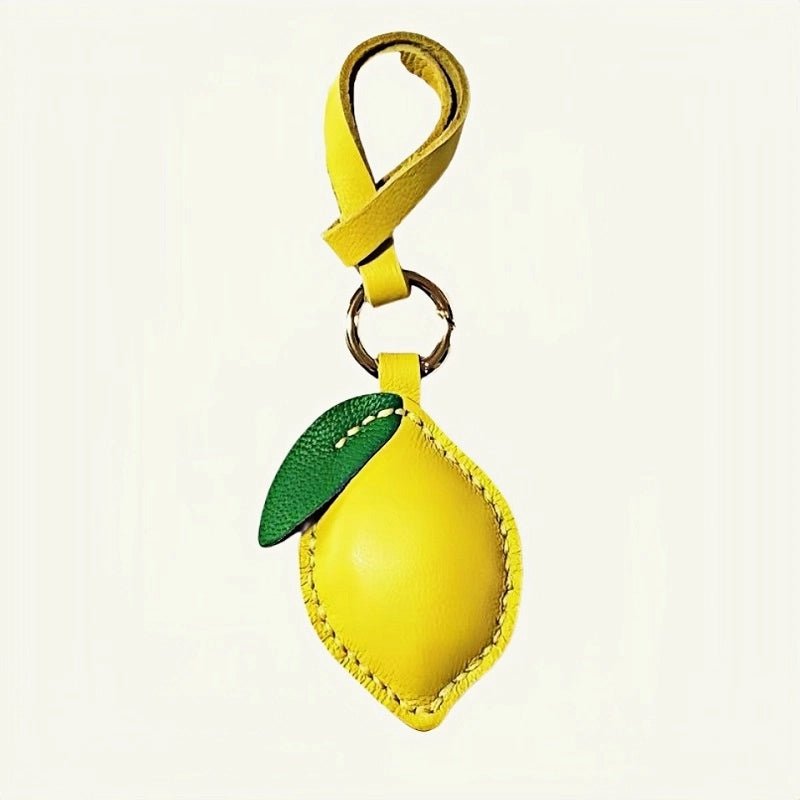 Handcrafted Lemon Bag Charm – Full - Grain Lambskin Key Accessory with Tassel, Artisan Design, Ideal Gift for Couples and Friends - shewearing
