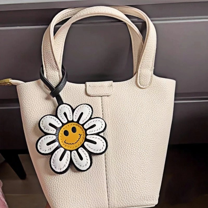 Handcrafted Sunflower Leather Bag Charm – Full - Grain Lambskin Keychain, Minimalist and Fashionable Gift for Women - shewearing