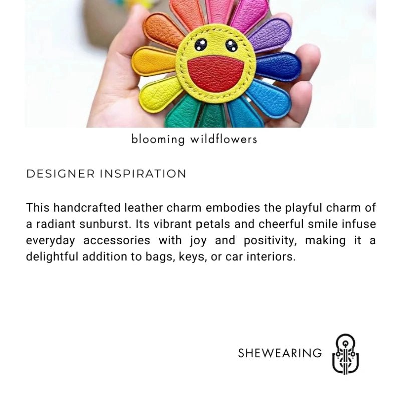 Handmade Colorful Sunburst Leather Bag Charm – Artisan Crafted Floral Accessory for Bags and Keys, Vibrant and Playful Design, Premium Goatskin, Perfect Gift for Her - shewearing