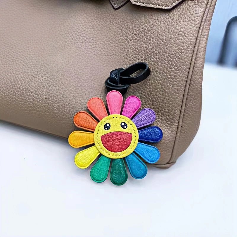 Handmade Colorful Sunburst Leather Bag Charm – Artisan Crafted Floral Accessory for Bags and Keys, Vibrant and Playful Design, Premium Goatskin, Perfect Gift for Her - shewearing