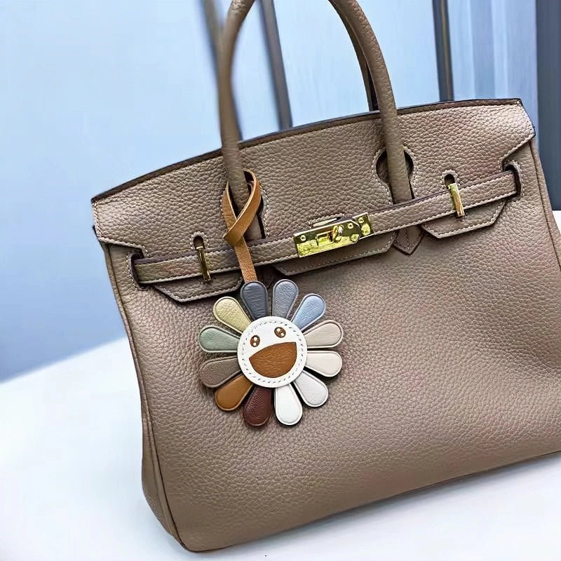 Handmade Colorful Sunburst Leather Bag Charm – Artisan Crafted Floral Accessory for Bags and Keys, Vibrant and Playful Design, Premium Goatskin, Perfect Gift for Her - shewearing