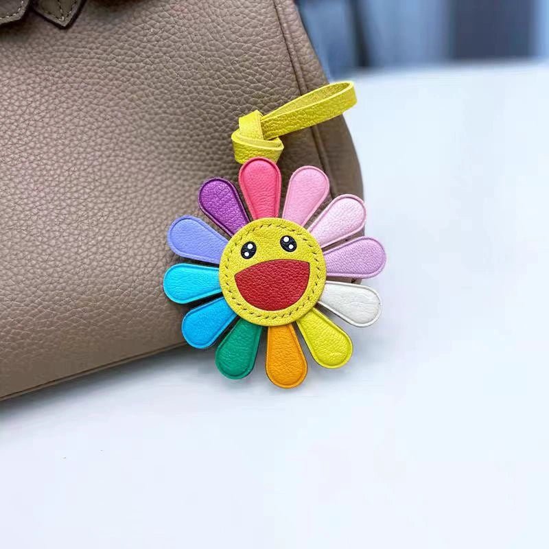 Handmade Colorful Sunburst Leather Bag Charm – Artisan Crafted Floral Accessory for Bags and Keys, Vibrant and Playful Design, Premium Goatskin, Perfect Gift for Her - shewearing