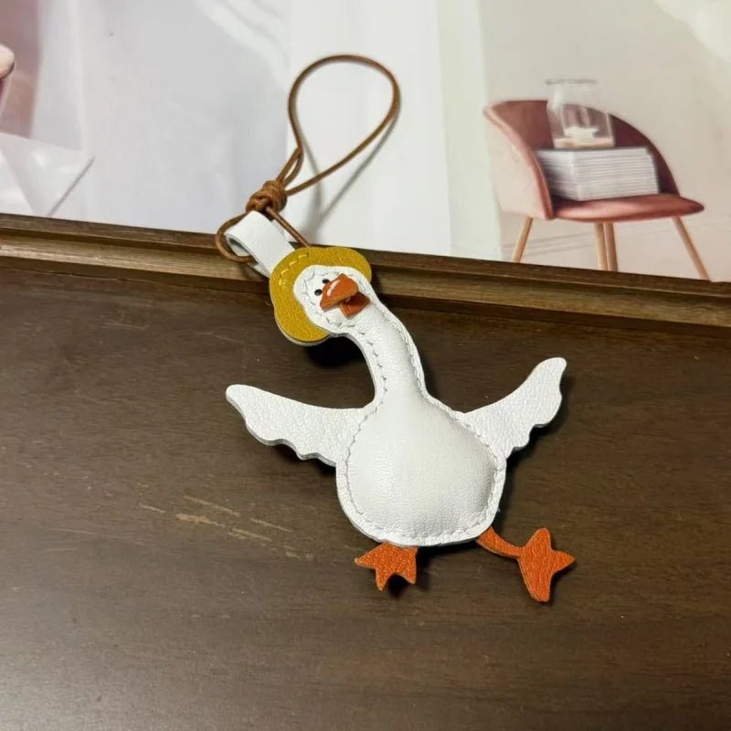 Happy Goose Leather Bag Charm – Handmade French Goatskin Pendant | Playful Animal Accessory | Exquisite Handcrafted Gift for Friends & Couples - shewearing