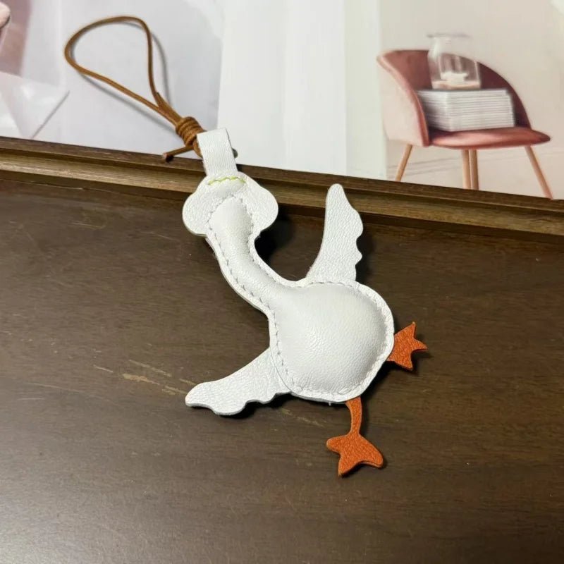 Happy Goose Leather Bag Charm – Handmade French Goatskin Pendant | Playful Animal Accessory | Exquisite Handcrafted Gift for Friends & Couples - shewearing